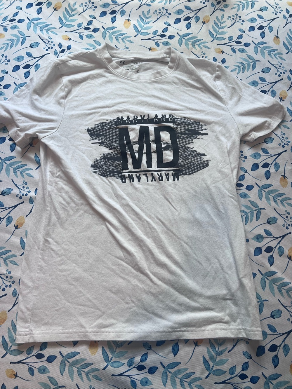 Under Armour White Tee with Navy Maryland MD Graphic